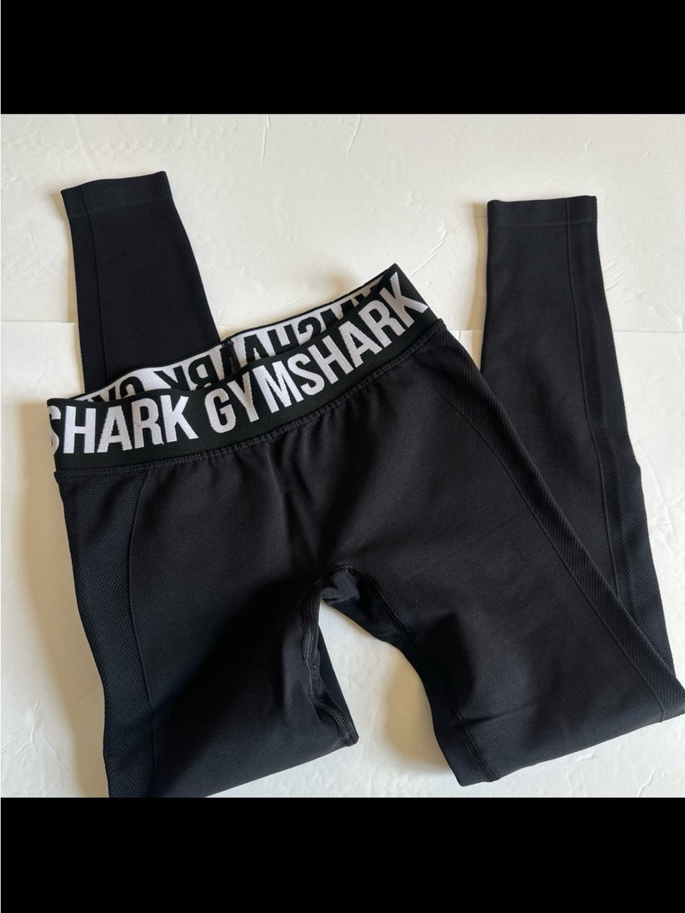 Gymshark Black Leggings with White Logo Waistband